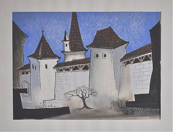 Rudolf Ortner (1901 Nürnberg): Nürnberg/Stadtmauer, Farbkreide - Antiquariat Steutzger