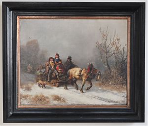 Richard Zimmermann : Pferdeschlitten - Öl/Leinwand, 1854. - Antiquariat Steutzger