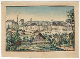 [Anonymus]: Waserburg am Inn - Aquarell, Mitte 19. Jh. / Antiquariat Joseph Steutzger / Buch am Buchrain & Wasserburg am Inn