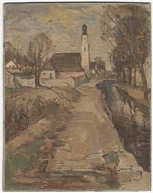 Otto Miller-Diflo: Kirche St. Georg in Obermenzing (München). - Öl/Malpape, signiert - Antiquariat & Kunsthandel Joseph Steutzger / Buch am Buchrain & Wasserburg am Inn