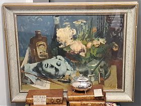 Carl Otto Mülller (1901-1970) : Stilleben mit Kopf der Ariana. - Öl/Malpappe, signiert, betitelt, datiert. - Antiquariat & Kunsthandel Joseph Steutzger / Buch am Buchrain & Wasserburg am Inn (vormals Eichstätt)