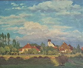 Otto Kubel : Ortsansicht. - Öl/Leinwand/Karton - Kunsthandel Joseph Steutzger / Buch am Buchrain & Wasserburg am Inn
