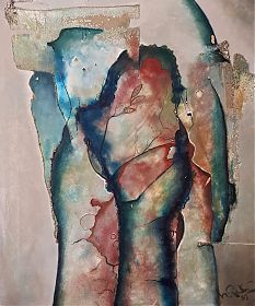 Herbert Finster (1930 Prien am Chiemsee - 2000 Albaching/bei Wasserburg am Inn) : Blumentorso. - Mischtechnik, 1989 - Kunsthandel Joseph Steutzger / Wasserburg am Inn & Buch am Buchrain