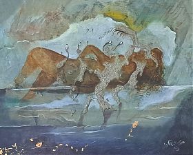 Herbert Finster (1930 Prien am Chiemsee - 2000 Albaching/bei Wasserburg am Inn) : Tornado - Mischtechnik/Hartfaser - Kunsthandel Joseph Steutzger / Wasserburg am Inn & Buch am Buchrain