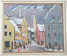 Lenz Kraus (1922 - Ingolstadt - 2002) : Ingolstadt / Am Stein - Öl auf Hartfaser, 1994 - Antiquariat & Kunsthandel Joseph Steutzger / Wasserburg am Inn & Buch am Buchrain
